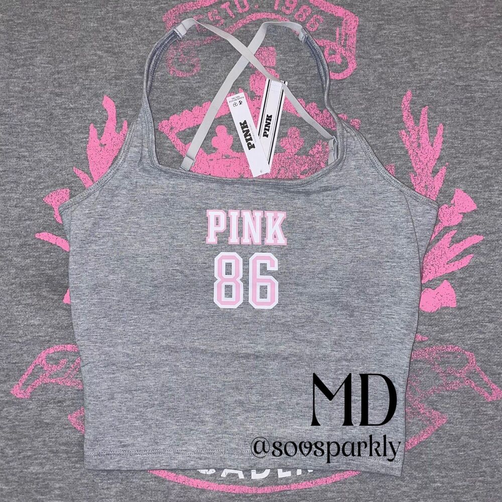 VS PINK Limited Edition Heather Gray All-Day Cotton Square Neck Top Size Med